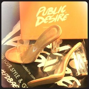 Public Desire “Fushion” lucite block heel in nude